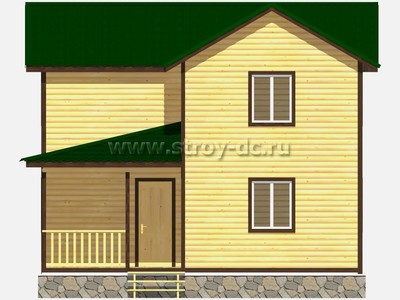 Дом из бруса, проект Д26, с угловой террасой, многоскатной крышей, крыльцом и тремя спальнями, размером 8х7,5 метров, площадью 96,39 квадратных метров - фото проекта 3
