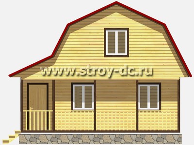 Дом из бруса, проект Д16, с мансардой, открытой террасой и угловой верандой, ломаной крышей, крыльцом и одной спальней, размером 7,5х7,5 метров, площадью 82 квадратных метра - фото проекта 3