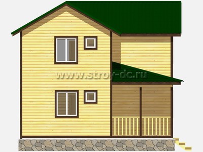 Дом из бруса, проект Д26, с угловой террасой, многоскатной крышей, крыльцом и тремя спальнями, размером 8х7,5 метров, площадью 96,39 квадратных метров - фото проекта 6