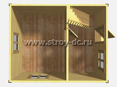 Каркасный дом, проект Д36, с мансардой, ломаной крышей и одной спальней, размером 4х5 метров, площадью 30 квадратных метров - фото проекта 1