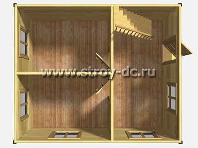 Дом из бруса, проект Д38, с мансардой, ломаной крышей и одной спальней, размером 5х6 метров, площадью 47,1 квадратных метров - фото проекта 1