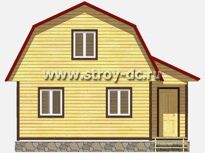 Дом из бруса, проект Д43, с мансардой, ломаной крышей, крыльцом и двумя спальнями, размером 6х7,5 метров, площадью 61,36 квадратный метр - фото проекта 3