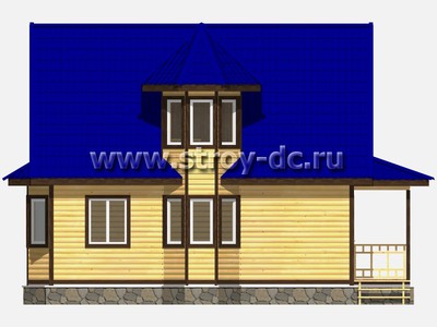 Дом из бруса, проект Д57, с мансардой, эркером, двухскатной крышей, крыльцом и двумя спальнями, размером 10х7,5 метров, площадью 94,69 квадратных метра - фото проекта 3