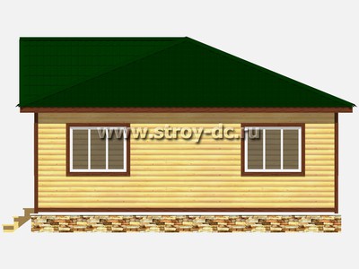 Дом из бруса, проект Д63, с террасой, многоскатной крышей, крыльцом и тремя спальнями, размером 8х12 метров, площадью 87 квадратных метров - фото проекта 3