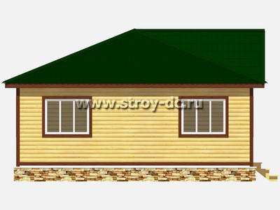 Дом из бруса, проект Д63, с террасой, многоскатной крышей, крыльцом и тремя спальнями, размером 8х12 метров, площадью 87 квадратных метров - фото проекта 5