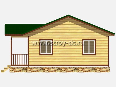 Дом из бруса, проект Д72, с террасой, двухскатной крышей, крыльцом и двумя спальнями, размером 8,5х9 метров, площадью 62 квадратных метра - фото проекта 3