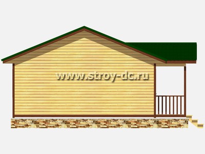 Дом из бруса, проект Д72, с террасой, двухскатной крышей, крыльцом и двумя спальнями, размером 8,5х9 метров, площадью 62 квадратных метра - фото проекта 5