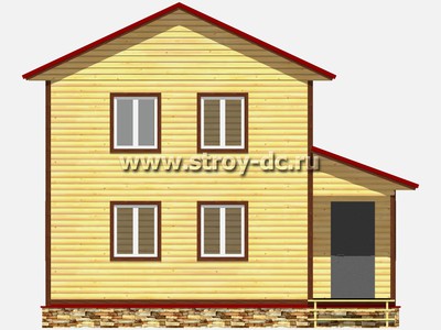 Дом из бруса, проект Д73, с боковой верандой, двухскатной крышей, крыльцом и двумя спальнями, размером 6х8 метров, площадью 75 квадратных метров - фото проекта 3