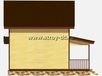 Дом из бруса, проект Д74, с открытой угловой террасой, двухскатной крышей, крыльцом и двумя спальнями, размером 8х8 метров, площадью 90 квадратных метров - фото проекта 6