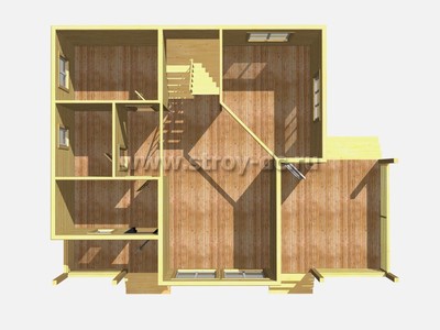 Дом из бруса, проект Д80, с террасой, многоскатной крышей и четырьмя спальнями, размером 8,5х11,5 метров, площадью 112,24 квадратных метров - фото проекта 1