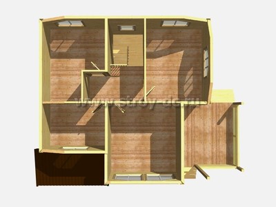 Дом из бруса, проект Д80, с террасой, многоскатной крышей и четырьмя спальнями, размером 8,5х11,5 метров, площадью 112,24 квадратных метров - фото проекта 2