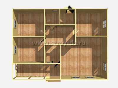 Каркасный дом, проект Д86, с террасой, двухскатной крышей, крыльцом и тремя спальнями, размером 9х12 метров, площадью 88,73 квадратных метров - фото проекта 1
