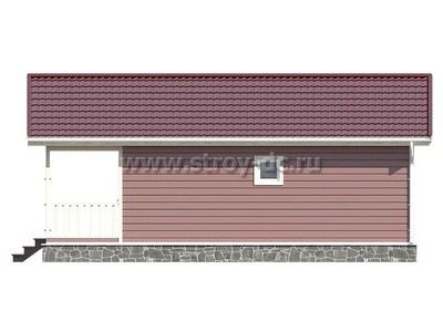 Каркасный дом, проект Д88, с террасой, двухскатной крышей, крыльцом и двумя спальнями, размером 7,5х10 метров, площадью 43,41 квадратных метра - фото проекта 4