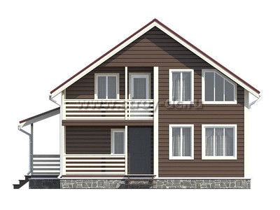 Дом из бруса, проект Д90, с террасой, балконом, двухскатной крышей, крыльцом и тремя спальнями, размером 7х10,5 метров, площадью 102,52 квадратных метра - фото проекта 3